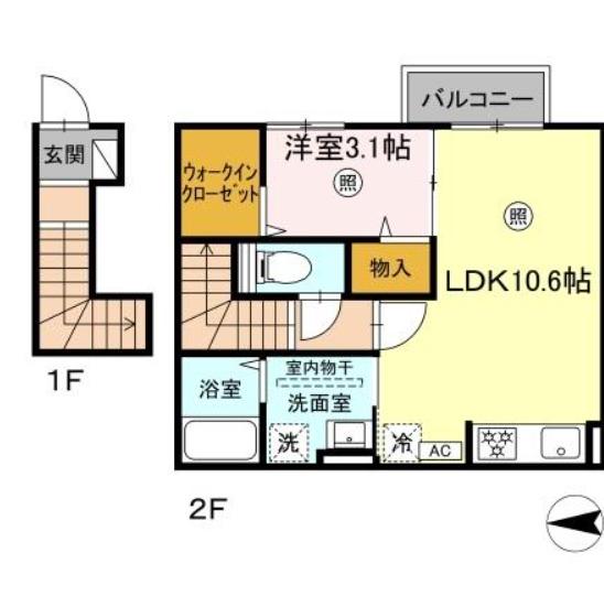 PREMILIFE中春日(1LDK/2階)の間取り写真