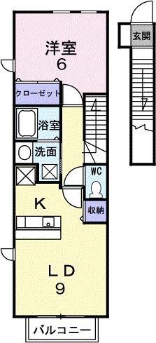バレーフィールドII(1LDK/2階)の間取り写真