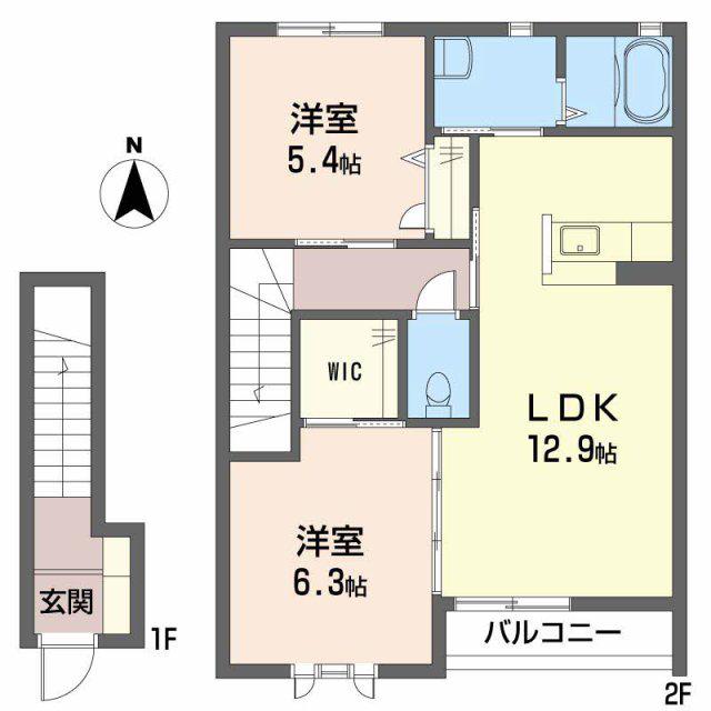 ブランドール大田 B棟(2LDK/2階)の間取り写真