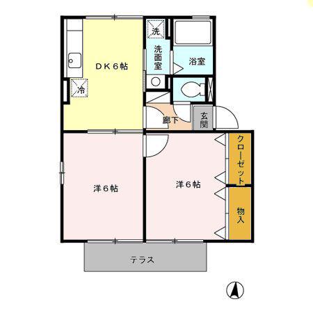 エーデルハイム(2DK/1階)の間取り写真