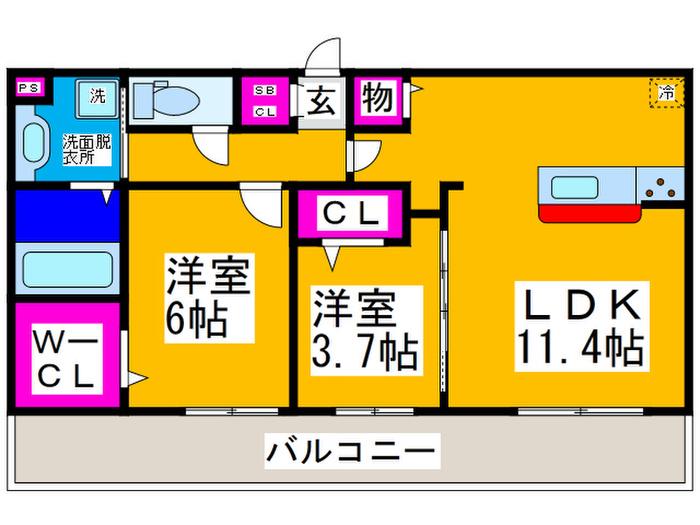 エスペランジュ(2LDK/2階)の間取り写真