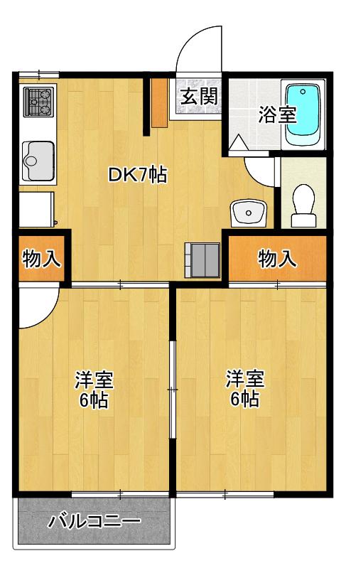 コーポきぬ A(2DK/1階)の間取り写真