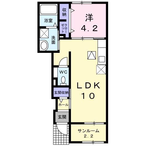 ポライトリーB(1LDK/1階)の間取り写真