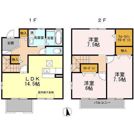 ロイヤルタウン B棟(3LDK/1階)の間取り写真