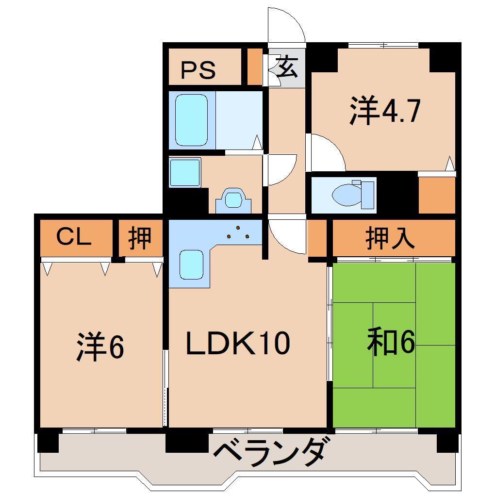ライオンズマンション上町(3LDK/5階)の間取り写真