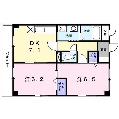 ヴィヴィッド(2DK/2階)の間取り写真