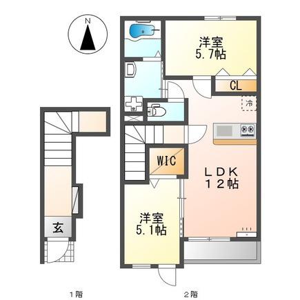 堺市美原区南余部(2LDK/2階)の間取り写真