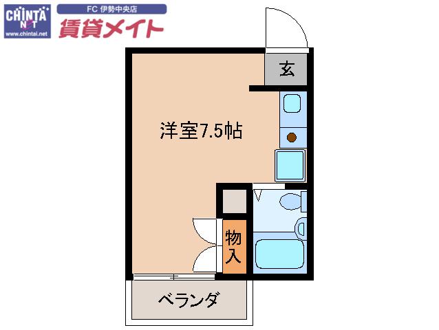 一之木ハイツI(ワンルーム/2階)の間取り写真