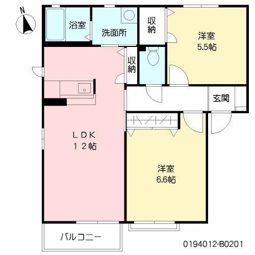 レイクサイドイン大谷B(2LDK/2階)の間取り写真