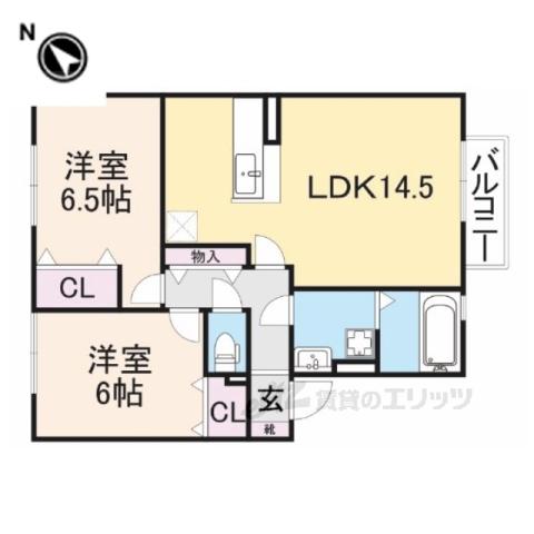 コンフォール・ヴィラ B棟(2LDK/2階)の間取り写真