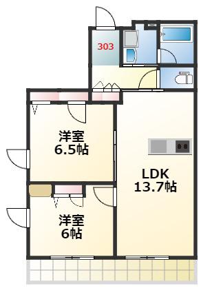 シュペル パビヨン(2LDK/3階)の間取り写真