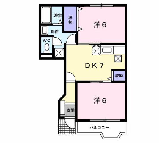 リバーサイドムラサキB棟(2DK/1階)の間取り写真