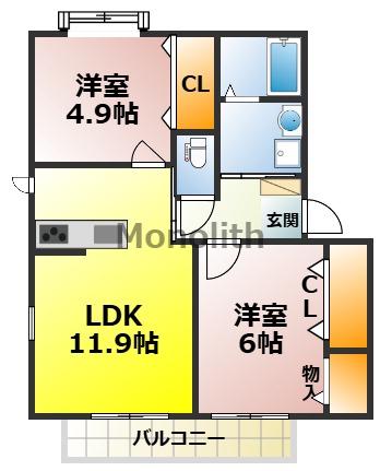 シャーメゾンキティー(2LDK/1階)の間取り写真