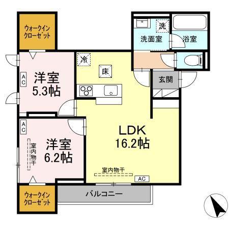 D-ROOM南大通1丁目PJ(2LDK/1階)の間取り写真
