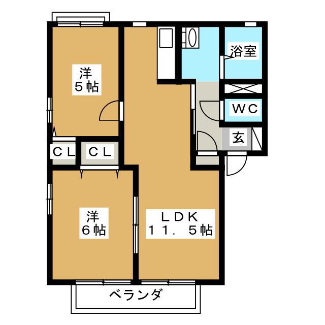 サンモールO A(2LDK/2階)の間取り写真