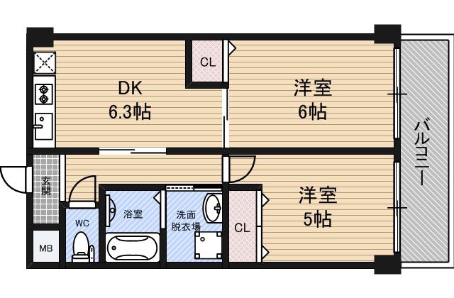 ミモザハイツ(2DK/2階)の間取り写真