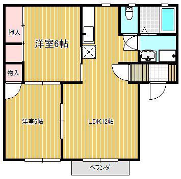 ヌーベルシティ鳥屋野A棟(2LDK/2階)の間取り写真