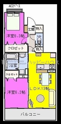 エスペランサ(2LDK/3階)の間取り写真