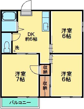 茜ハウスB棟(3DK/2階)の間取り写真
