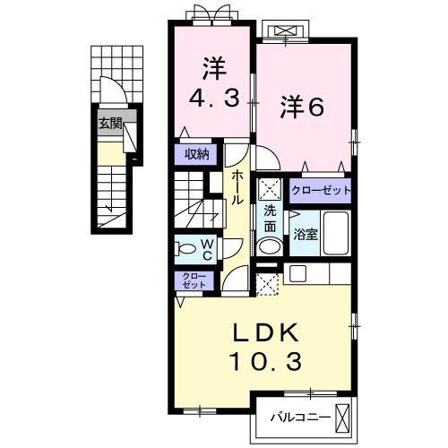 マリンコート・掛川(2LDK/2階)の間取り写真