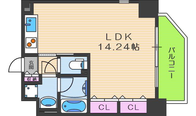 クレグラン北梅田(1LDK/3階)の間取り写真