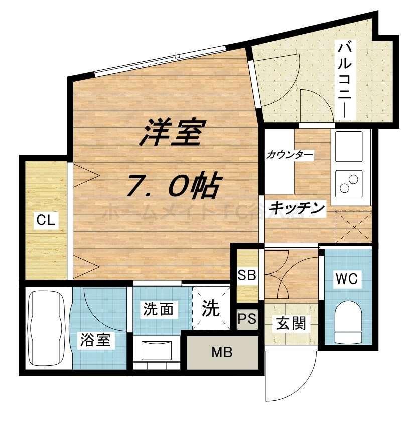 アスヴェル心斎橋東ステーションフロント(1K/7階)の間取り写真