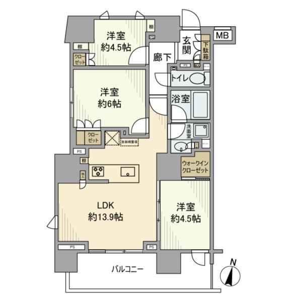 ルジェンテ文京湯島(3LDK/5階)の間取り写真
