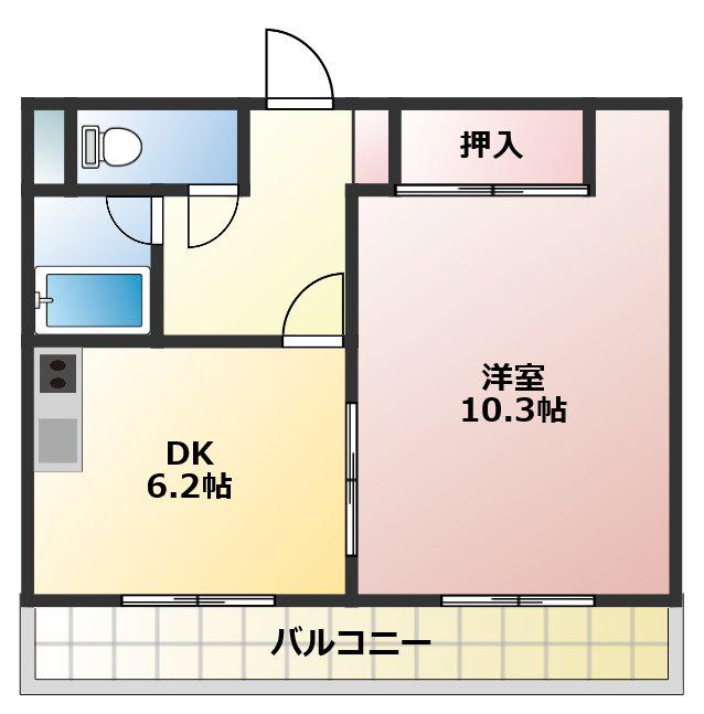 プリエール井原(1DK/2階)の間取り写真