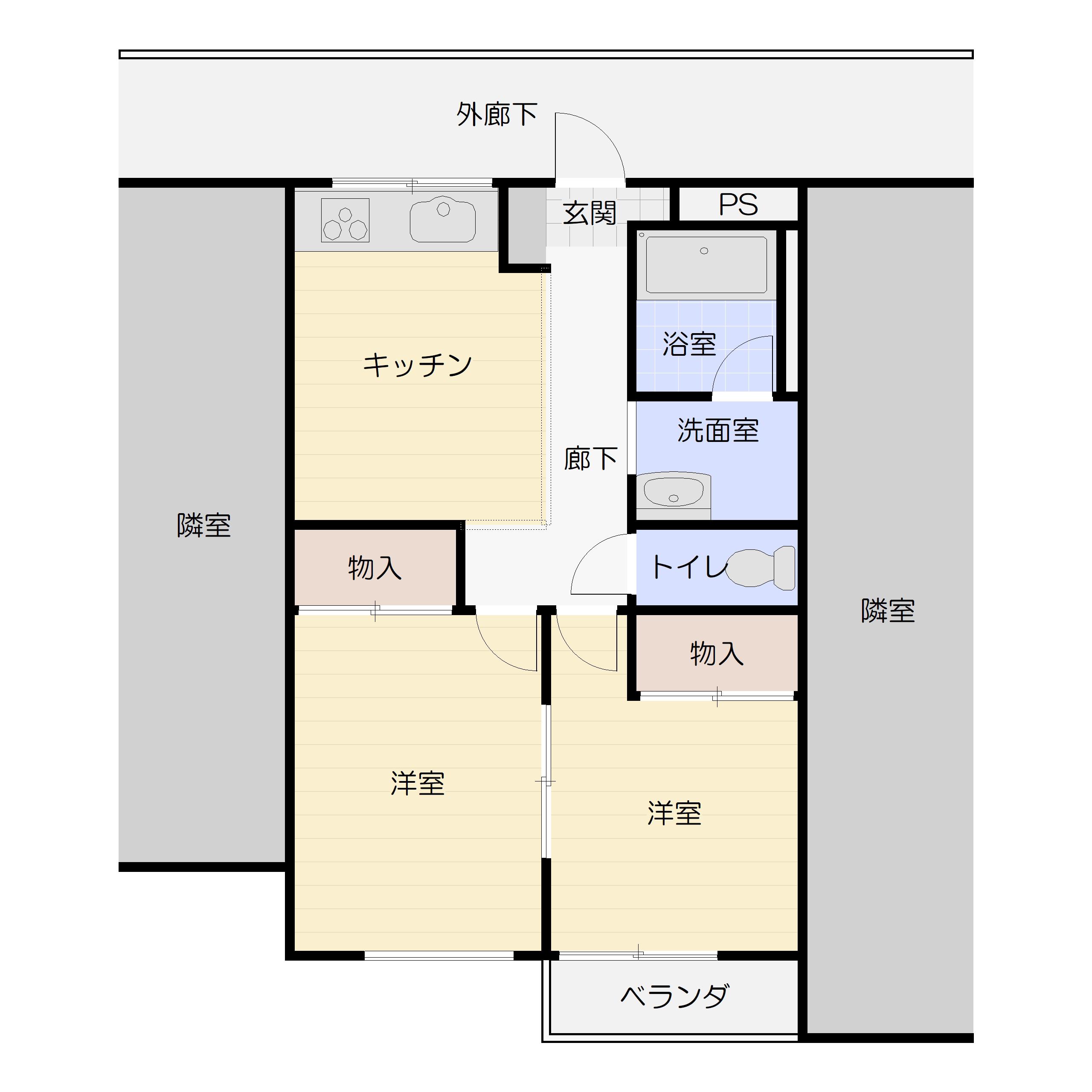 シャトレー新町(2DK/3階)の間取り写真