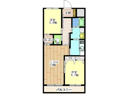 サウザンドマンション(2LDK/3階)の間取り写真