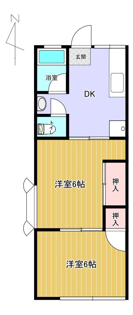 ＪＲ宇都宮線 宇都宮駅 バス乗車時間：25分 最寄りバス停で下車 徒歩3分 2階建 築40年(2DK/1階)の間取り写真