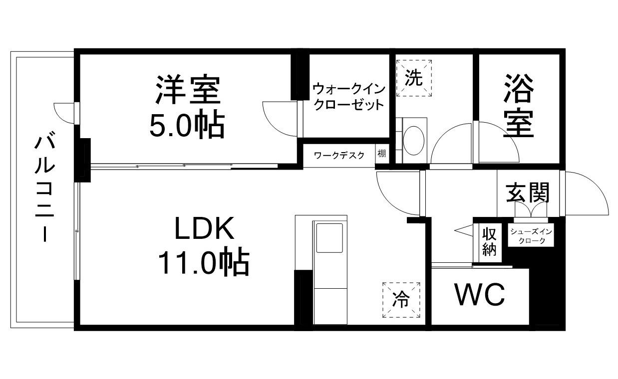 グラン・ドミール木町(1LDK/5階)の間取り写真