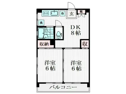 竹田ビル(2DK/4階)の間取り写真