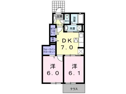 ハッピーメゾン III(2DK/1階)の間取り写真
