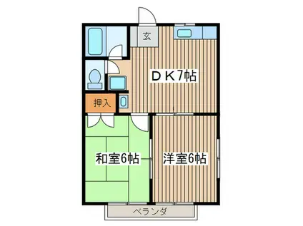 ウィング湘南(2DK/1階)の間取り写真