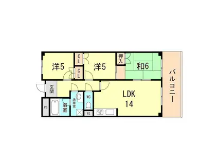 サンライフ大津和(3LDK/5階)の間取り写真