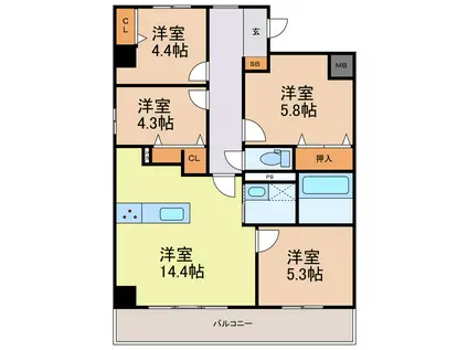 TOMOEビル(4LDK/4階)の間取り写真