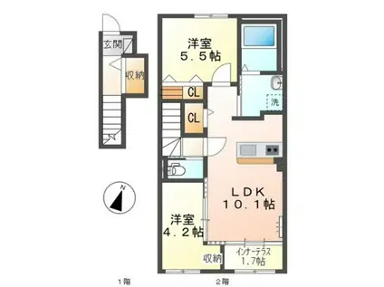 パームコート長尾 (2LDK/2階)の間取り写真