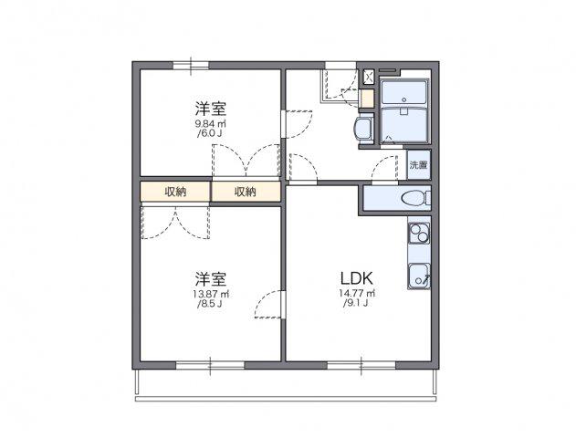 レオパレス中井町3(2LDK/3階)の間取り写真
