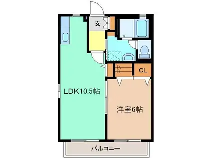 ニュークレスト D(1LDK/1階)の間取り写真