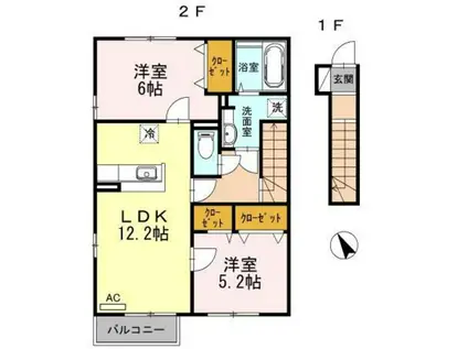 ウイングSHIGENOI(2LDK/2階)の間取り写真