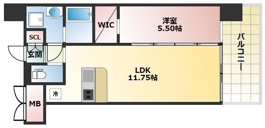 プレジオ三国EURO(1LDK/7階)の間取り写真