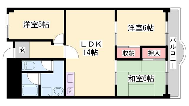 Kプラザ(3LDK/2階)の間取り写真