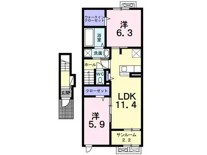 カーサ・ボヌール(2LDK/2階)の間取り写真