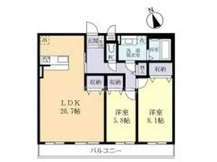 エクセラン阿見(2LDK/3階)の間取り写真