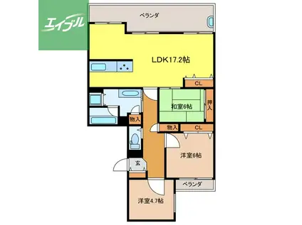 D GRAFORT NAGASAKI 水辺の森公園(3LDK/8階)の間取り写真