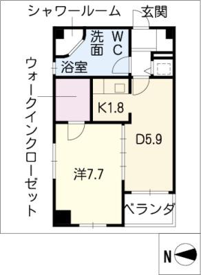 レインボーピア原(1LDK/9階)の間取り写真