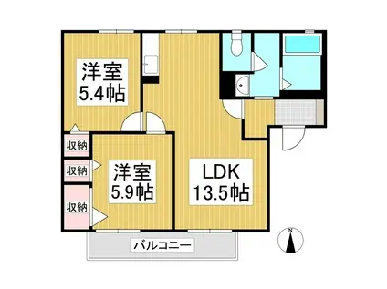 ルピナス千曲A棟(2LDK/1階)の間取り写真
