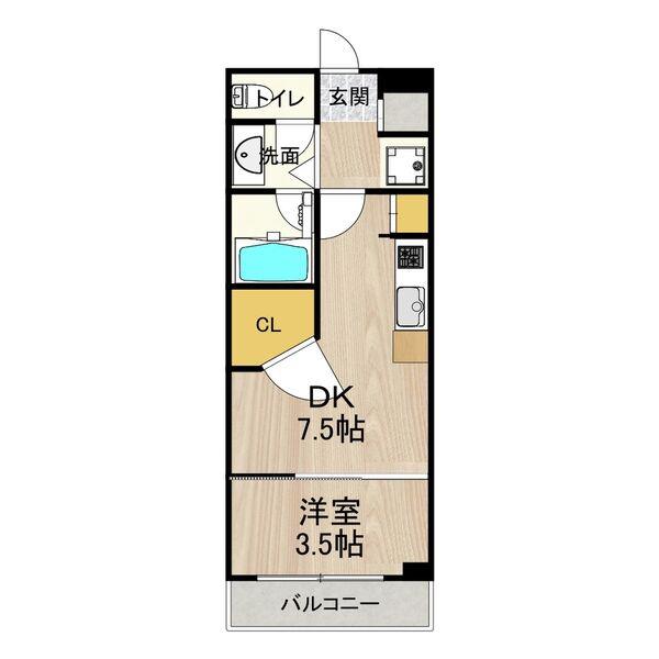 CITY SPIRE桜川II(1DK/8階)の間取り写真