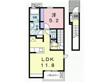 グランディールK.KV(1LDK/2階)の間取り写真